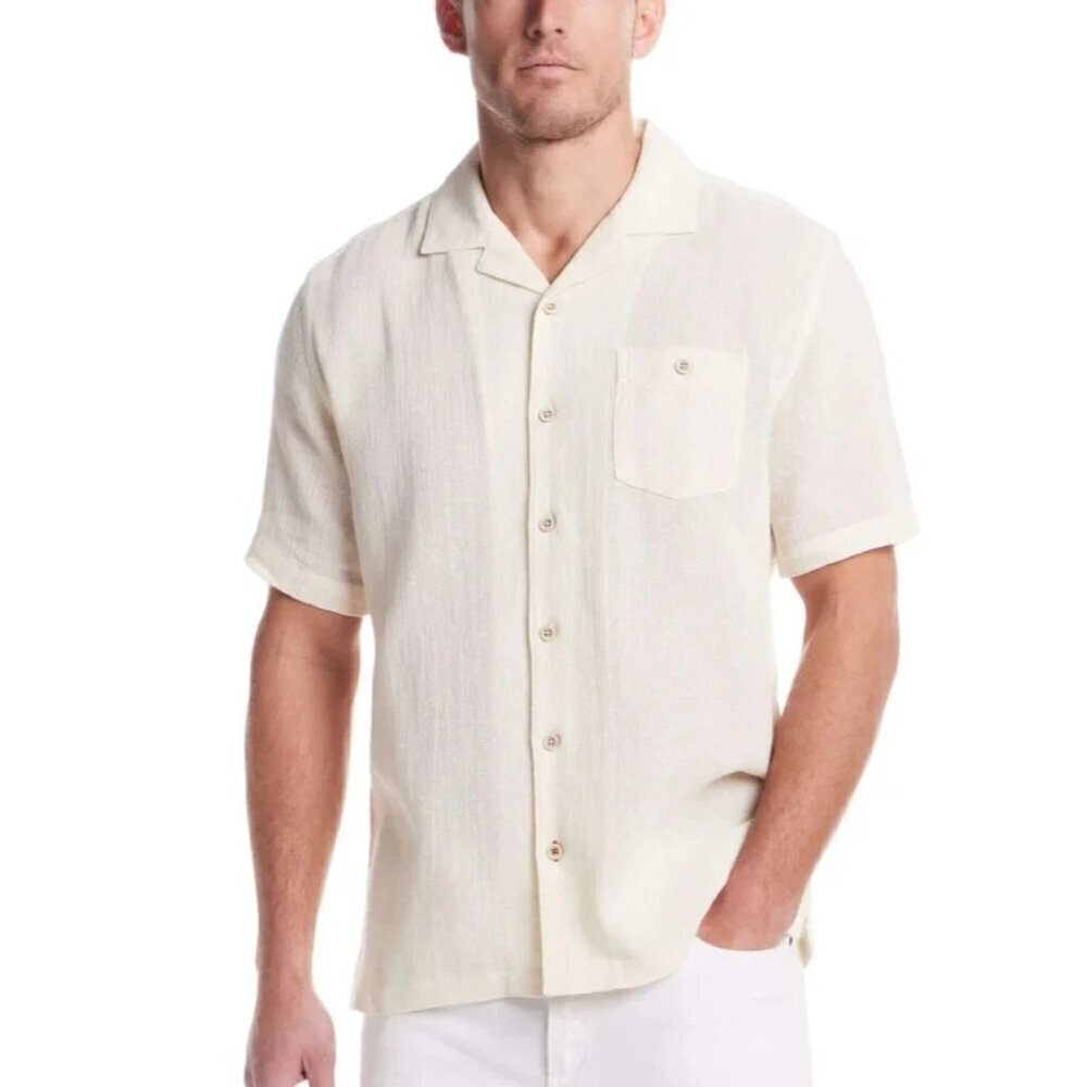 NEW Weatherproof Vintage Linen Men's XXL White Short Sleeve  Button Up  Shirt